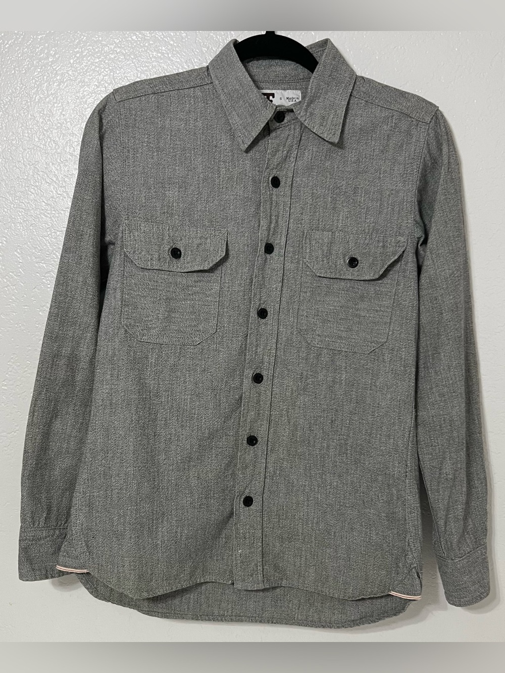 Tellason Gray Japanese Herringbone Work Shirt Made in USA Men’s Small Selvedge